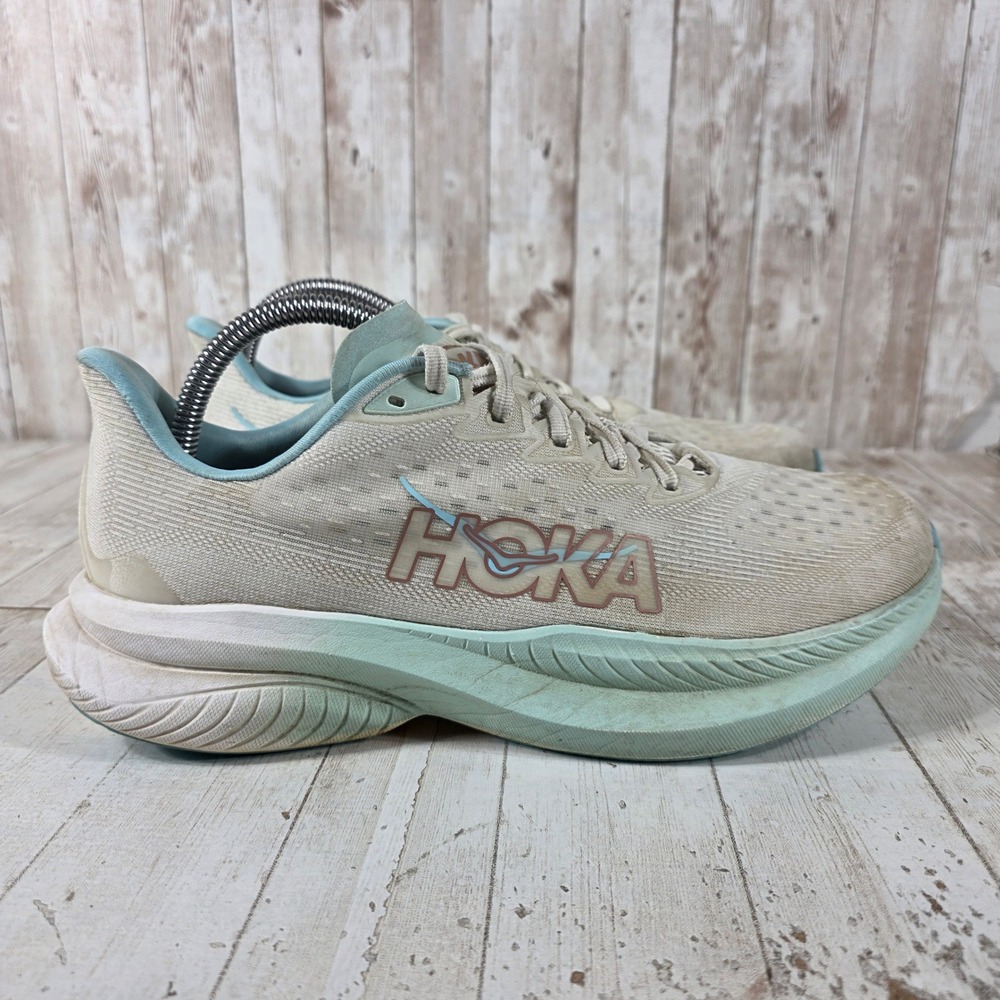 Hoka Mach 6 Womens Running Shoes White Blue Green 1147810 FTRS Size 9.5B